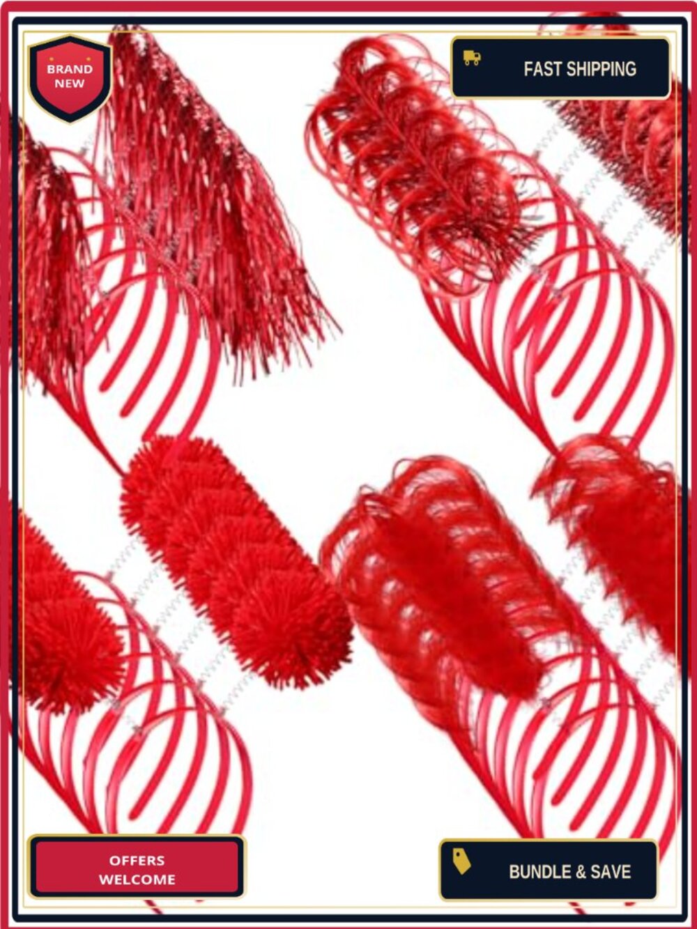 24 Pc Pom Pom Headband Set Tinsel Wrapped Ponytail Head Bopper Costume Party